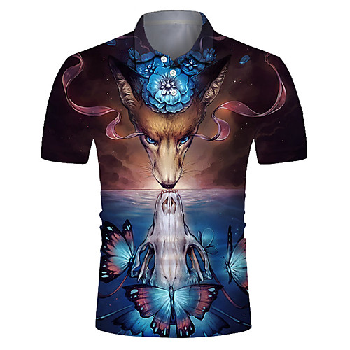 

Men's Golf Shirt 3D Print Deer Animal Button-Down Short Sleeve Street Tops Casual Fashion Cool Breathable Brown / Sports