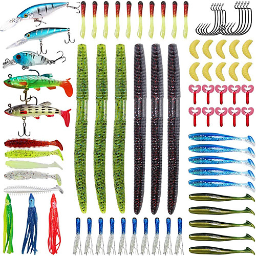 

79 pcs Lure kit Fishing Lures Hard Bait Soft Bait Spoons Minnow Craws / Shrimp Frog Worm lifelike 3D Eyes Bass Trout Pike Freshwater and Saltwater