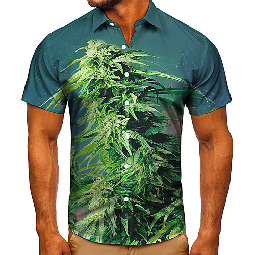 

Men's Shirt 3D Print Graphic Prints Tree Button-Down Short Sleeve Street Tops Casual Fashion Classic Breathable Green