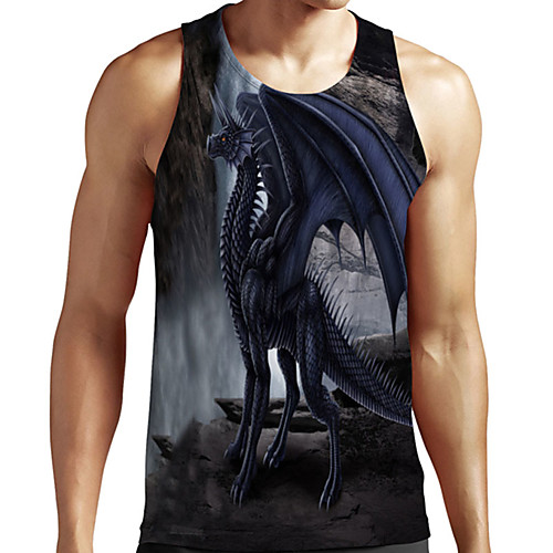 

Men's Unisex Tank Top Undershirt 3D Print Graphic Prints Dinosaur Plus Size Print Sleeveless Casual Tops Basic Designer Big and Tall Black