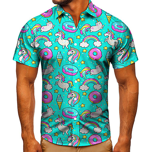 

Men's Shirt 3D Print Food Graphic Prints Button-Down Short Sleeve Street Tops Casual Fashion Classic Breathable Blue