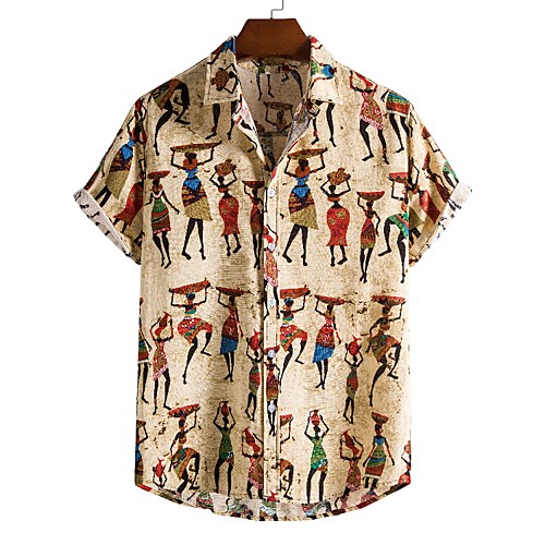 

Men's Shirt Other Prints Graphic Short Sleeve Daily Tops Casual Beige