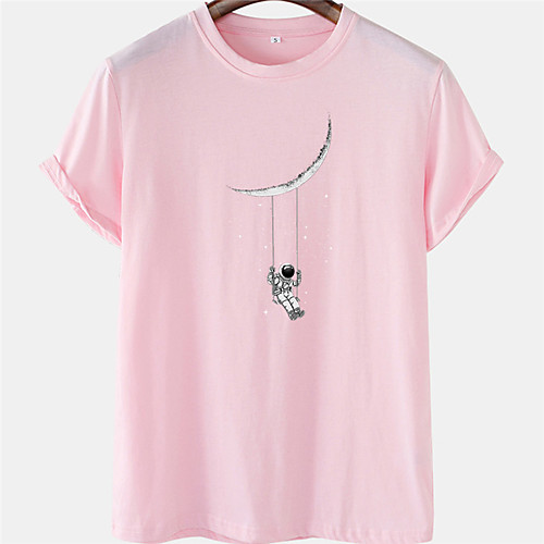 

Men's Unisex Tee T shirt Hot Stamping Graphic Prints Astronaut Plus Size Short Sleeve Casual Tops 100% Cotton Basic Designer Big and Tall Black Blue Yellow