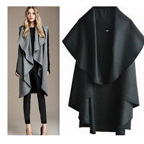 

Women's Coat Causal Fall Spring Long Coat U Neck Casual Jacket Sleeveless Solid Color Ruffle Navy Light Gray / Holiday