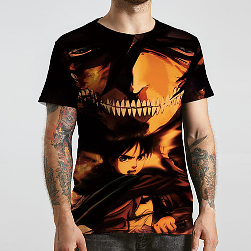 

Men's Unisex Tee T shirt 3D Print Anime Graphic Prints Plus Size Print Short Sleeve Casual Tops Basic Designer Big and Tall Yellow