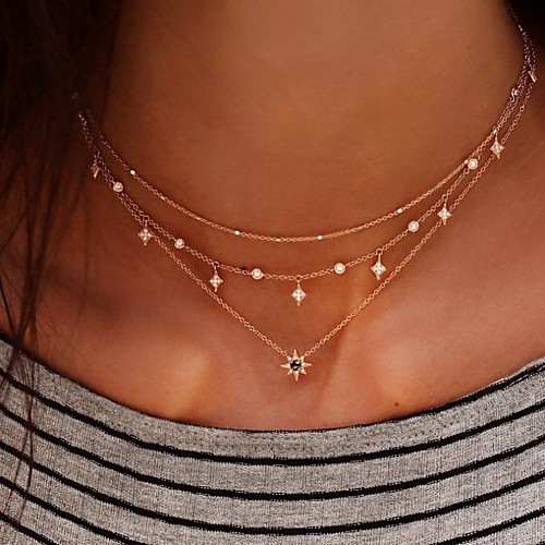 

Women's Choker Necklace Pendant Necklace Stacking Stackable Star Dainty Simple European Sweet Zircon Alloy Gold 30-50 cm Necklace Jewelry For Anniversary Street Prom Birthday Party Festival