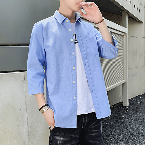 

Men's Shirt non-printing Solid Colored Solid Color Half Sleeve Casual Tops Basic Casual Standing Collar Gray White Navy Blue
