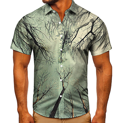 

Men's Shirt 3D Print Graphic Prints Forest Button-Down Short Sleeve Street Tops Casual Fashion Classic Breathable Green