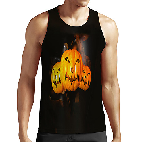 

Men's Unisex Tank Top Undershirt 3D Print Graphic Prints Pumpkin Plus Size Print Sleeveless Casual Tops Basic Designer Big and Tall Black