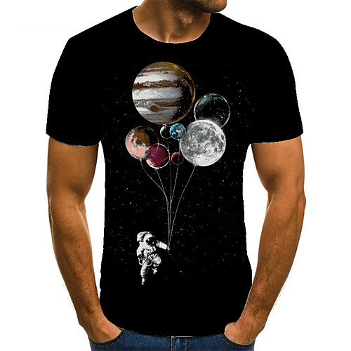 

Men's Unisex Tee T shirt 3D Print Graphic Prints Astronaut Plus Size Print Short Sleeve Casual Tops Basic Fashion Designer Big and Tall Black