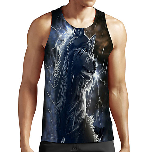 

Men's Unisex Tank Top Undershirt 3D Print Graphic Prints Wolf Plus Size Print Sleeveless Casual Tops Basic Designer Big and Tall Navy Blue