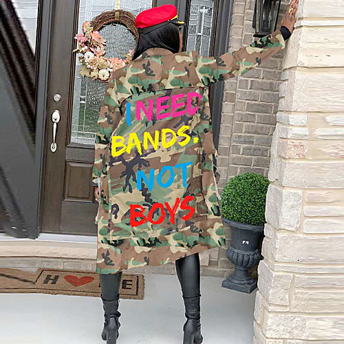 

Women's Coat Daily Wear Spring Summer Long Coat Regular Fit Casual / Daily Jacket Pattern Others 1#Green camouflage / Cotton
