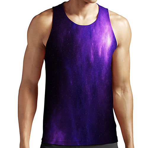 

Men's Unisex Tank Top Undershirt 3D Print Galaxy Graphic Prints Plus Size Print Sleeveless Casual Tops Basic Designer Big and Tall Purple