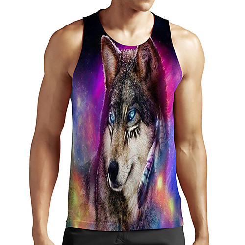 

Men's Unisex Tank Top Undershirt 3D Print Graphic Prints Wolf Plus Size Print Sleeveless Casual Tops Basic Designer Big and Tall Purple