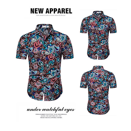 

Men's Shirt Other Prints Graphic Short Sleeve Casual Tops Casual Light Brown