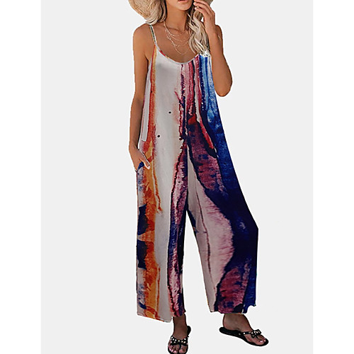 

Women's Ordinary Wide Leg Red Light Green Jumpsuit Tie Dye Print