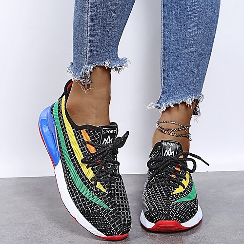 

Women's Sandals Flyknit Shoes Flat Heel Round Toe Running Shoes Mesh Color Block Black Pink Gray