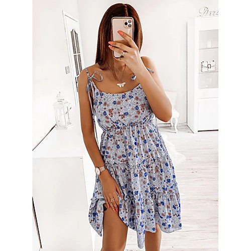 

Women's Swing Dress Knee Length Dress Blue Blushing Pink Black Sleeveless Print Spring Summer Casual / Daily 2021 S M L XL