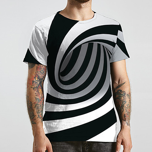 

Men's Unisex Tee T shirt 3D Print Graphic Prints Spiral Stripe Plus Size Print Short Sleeve Casual Tops Basic Designer Big and Tall Black / White