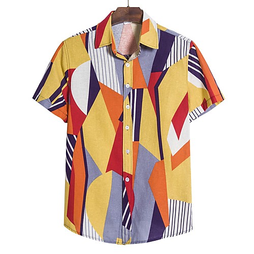 

Men's Shirt Geometric Short Sleeve Casual Tops Simple Gray / White Purple Yellow