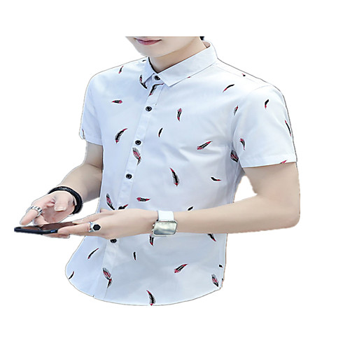 

Men's Shirt Graphic Prints Feather Button-Down Short Sleeve Casual Tops Basic Breathable Comfortable White