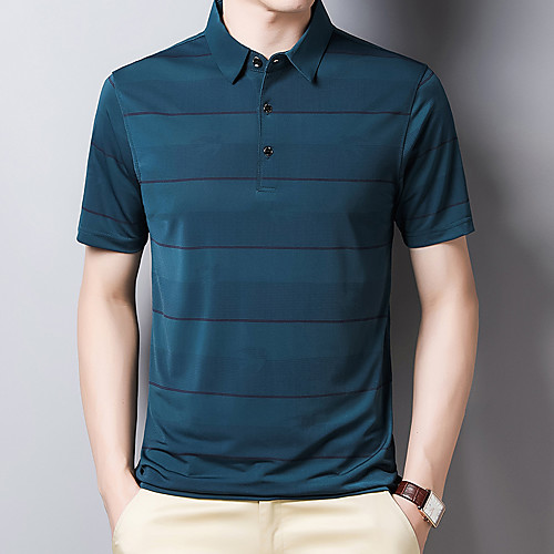 

Men's Golf Shirt Tennis Shirt Other Prints Striped Print Short Sleeve Casual Tops Business Simple Blue-Green Green Black / Summer / Work