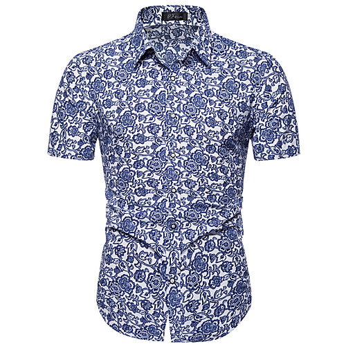 

Men's Shirt Other Prints Floral Graphic Short Sleeve Casual Tops Casual Blue / White