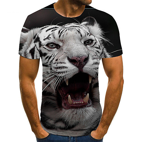 

Men's Unisex Tee T shirt 3D Print Graphic Prints Tiger Plus Size Print Short Sleeve Casual Tops Basic Fashion Designer Big and Tall Gray