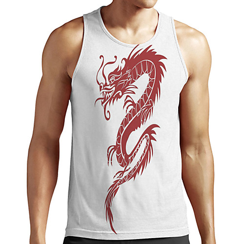 

Men's Unisex Tank Top Undershirt 3D Print Dragon Graphic Prints Plus Size Print Sleeveless Casual Tops Basic Designer Big and Tall White