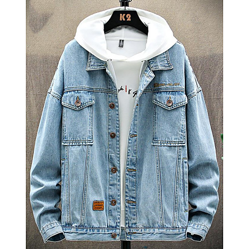

Men's Jacket Daily Fall Winter Regular Coat Slim Sporty Elegant Jacket Striped Drawstring Black Light Blue