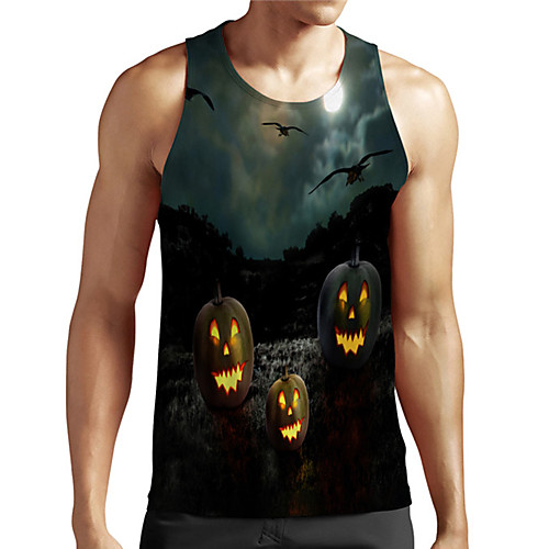 

Men's Unisex Tank Top Undershirt 3D Print Graphic Prints Pumpkin Plus Size Print Sleeveless Casual Tops Basic Designer Big and Tall Black