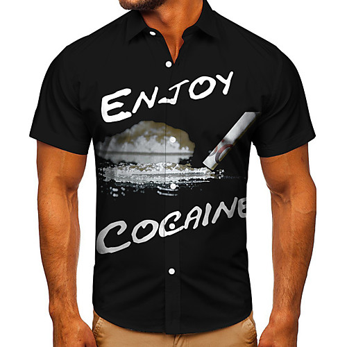 

Men's Shirt 3D Print Graphic Prints Letter Button-Down Short Sleeve Street Tops Casual Fashion Classic Breathable Black