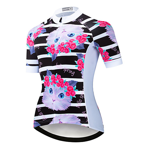 

21Grams Women's Short Sleeve Cycling Jersey Summer Spandex Polyester White Cat Stripes Floral Botanical Bike Jersey Top Mountain Bike MTB Road Bike Cycling Quick Dry Moisture Wicking Breathable Sports