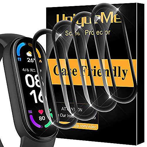 

uniqueme [4 pieces] protective film compatible with xiaomi mi smart band 6 film, [flexible film] hd pmma clear screen protector screen protector film with a lifetime replacement guarantee