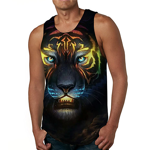 

Men's Tank Top Undershirt Shirt 3D Print Graphic Prints Tiger Print Sleeveless Daily Tops Casual Designer Big and Tall Round Neck Black / Summer