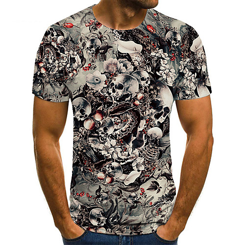 

Men's Unisex Tee T shirt 3D Print Graphic Prints Skull Plus Size Print Short Sleeve Casual Tops Basic Fashion Designer Big and Tall Gray