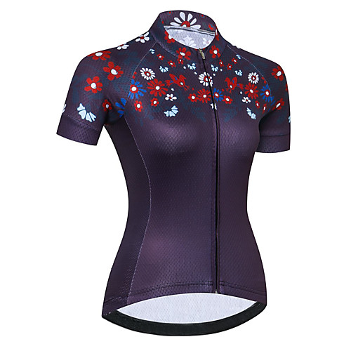 

21Grams Women's Short Sleeve Cycling Jersey Summer Spandex Polyester Purple Floral Botanical Bike Jersey Top Mountain Bike MTB Road Bike Cycling Quick Dry Moisture Wicking Breathable Sports Clothing