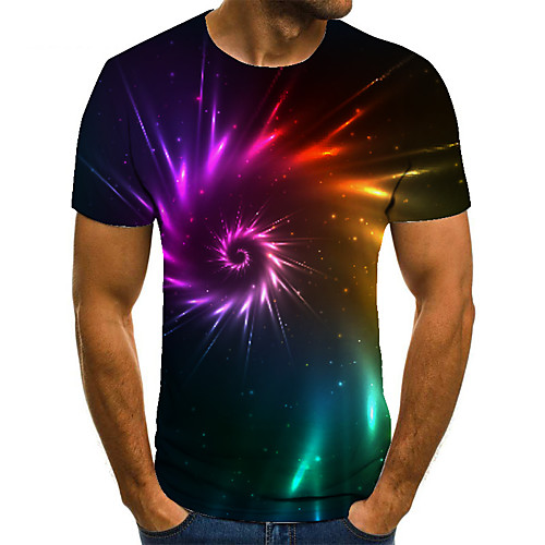 

Men's Unisex Tee T shirt 3D Print Graphic Prints Spiral Stripe Plus Size Print Short Sleeve Casual Tops Basic Fashion Designer Big and Tall Rainbow