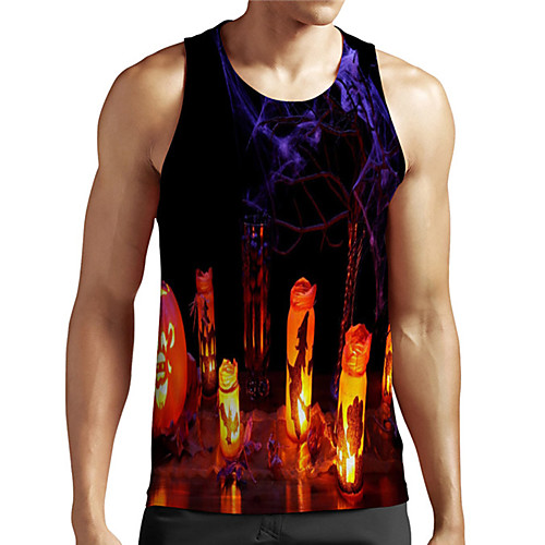 

Men's Unisex Tank Top Undershirt 3D Print Halloween Graphic Prints Plus Size Print Sleeveless Casual Tops Basic Designer Big and Tall Orange