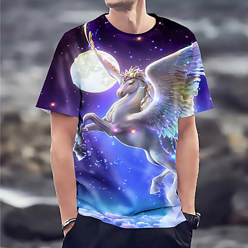 

Men's Tee T shirt 3D Print Graphic Prints Horse Print Short Sleeve Daily Tops Casual Designer Big and Tall Blue