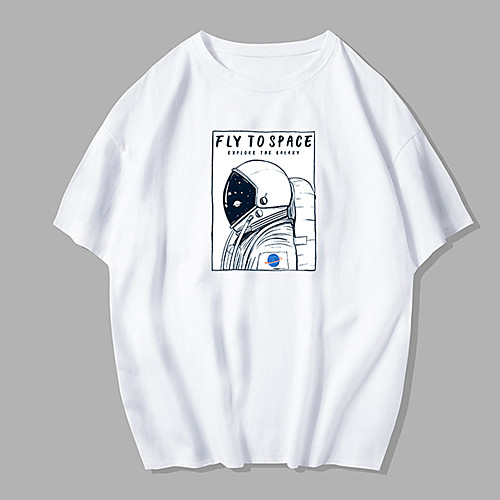 

Men's Unisex Tee T shirt Hot Stamping Graphic Prints Astronaut Plus Size Print Short Sleeve Street Tops 100% Cotton Basic Designer Big and Tall White Black Blue