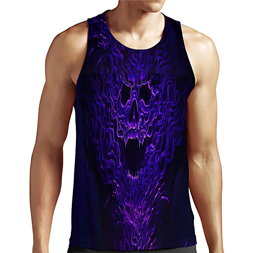 

Men's Unisex Tank Top Undershirt 3D Print Graphic Prints Skull Plus Size Print Sleeveless Casual Tops Basic Designer Big and Tall Purple