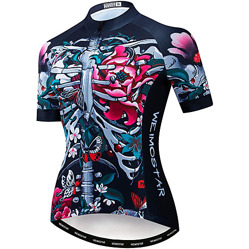 

21Grams Women's Short Sleeve Cycling Jersey Summer Spandex Polyester Dark Blue Butterfly Sugar Skull Bone Bike Jersey Top Mountain Bike MTB Road Bike Cycling Quick Dry Moisture Wicking Breathable