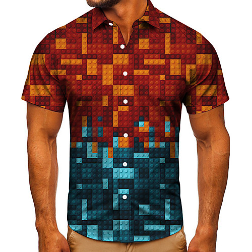 

Men's Shirt 3D Print Graphic Prints Jigsaw Button-Down Short Sleeve Street Tops Casual Fashion Classic Breathable Red