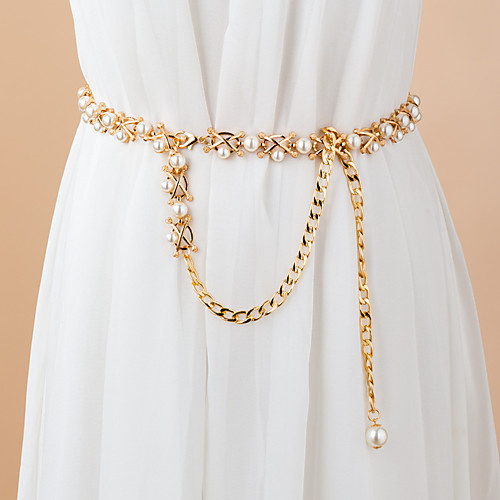 

Women's Chain Party Dress Club Gold Belt Solid Colored / Imitation Pearl / Winter / Spring / Vintage / Alloy