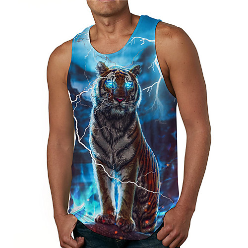 

Men's Tank Top Undershirt 3D Print Graphic Prints Tiger Print Sleeveless Daily Tops Casual Designer Big and Tall Blue