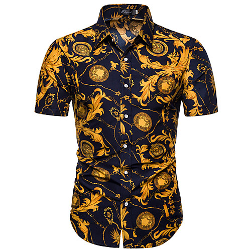 

Men's Shirt Other Prints Graphic Short Sleeve Casual Tops Casual Navy Blue / Summer