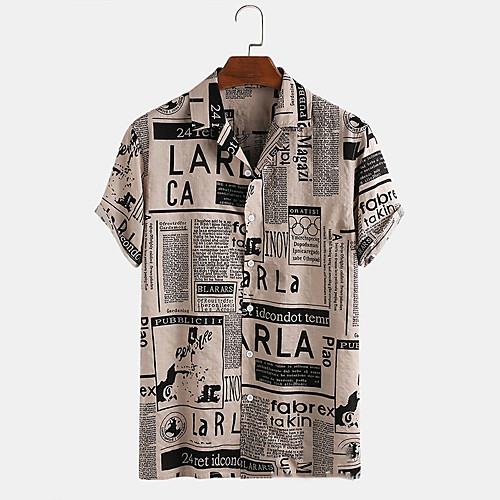 

Men's Shirt Letter Button-Down Short Sleeve Casual Tops Lightweight Casual Fashion Breathable Brown