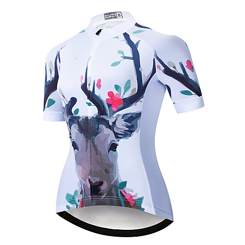 

21Grams Women's Short Sleeve Cycling Jersey Summer Spandex Polyester White Deer Animal Bike Jersey Top Mountain Bike MTB Road Bike Cycling Quick Dry Moisture Wicking Breathable Sports Clothing Apparel