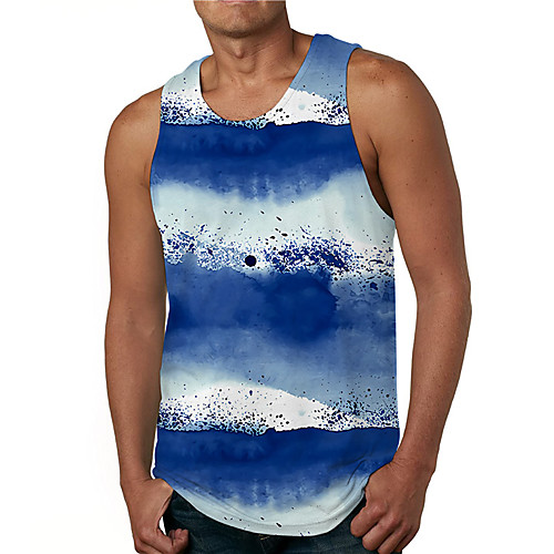 

Men's Tank Top Undershirt 3D Print Striped Tie Dye Graphic Prints Print Sleeveless Daily Tops Casual Designer Big and Tall Blue